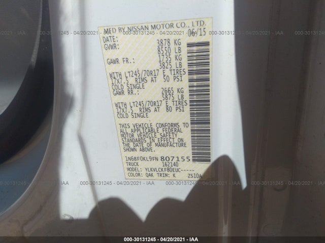 2015 Nissan NV, VIN: 1N6BF0KL9FN807155