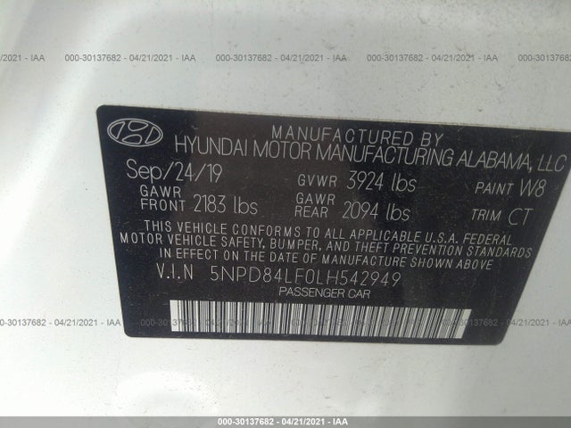 2020 HYUNDAI ELANTRA VALUE EDITION VIN: 5NPD84LF0LH542949
