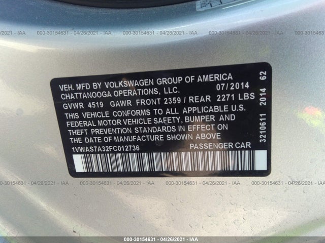 Volkswagen 2015 2015 1VWAS7A32FC012736 Image 9