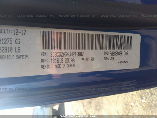 2C3CDZAG4JH216887 Dodge Challenger Sxt