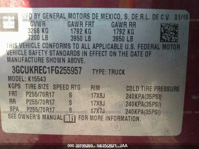 2015 CHEVROLET SILVERADO 1500 LT VIN: 3GCUKREC1FG255957