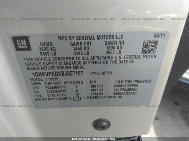 1GKKVPEDXBJ357167 GMC ACADIA SLE