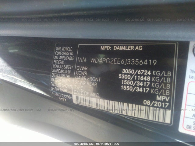 2018 Mercedes-Benz Metris, VIN: WD4PG2EE6J3356419