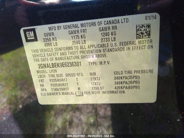 Chevrolet EQUINOX 1LT 2014 2GNALBEK9E6236301 Image 9