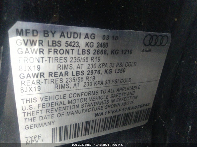 2019 Audi Q8, VIN: WA1FVBF17KD024129