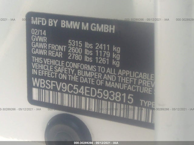 2014 BMW M5, VIN: WBSFV9C54ED593815