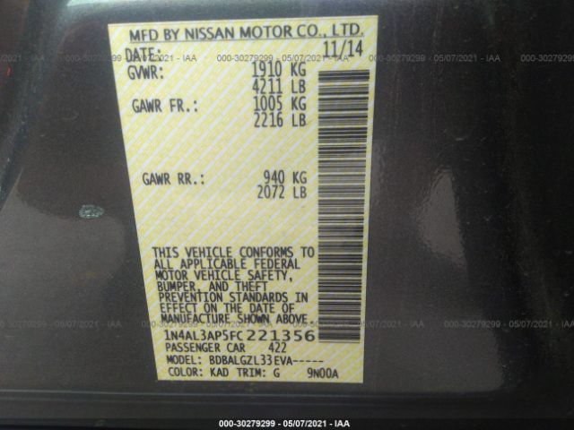1N4AL3AP5FC221356 Nissan Altima 2.5 S