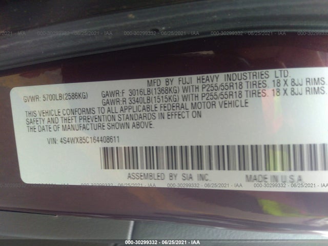 2006 SUBARU B9 TRIBECA 7-PASS VIN: 4S4WX85C164408611