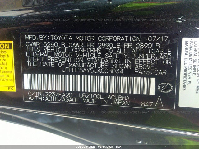 2018 Lexus LC, VIN: JTHHP5AY5JA003034