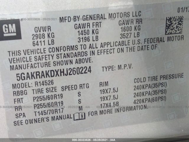 5GAKRAKDXHJ260224 Buick Enclave Convenience