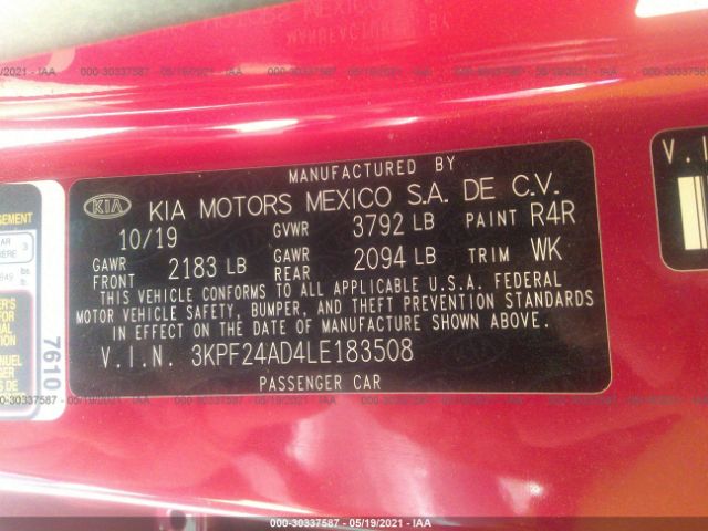 3KPF24AD4LE183508 KIA Forte Lxs