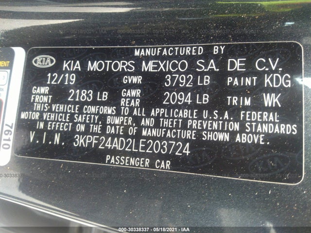 2020 Kia Forte, VIN: 3KPF24AD2LE203724