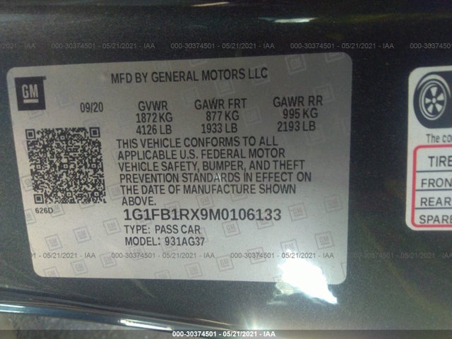 Chevrolet Camaro 1lt 2021 1G1FB1RX9M0106133 Image 9