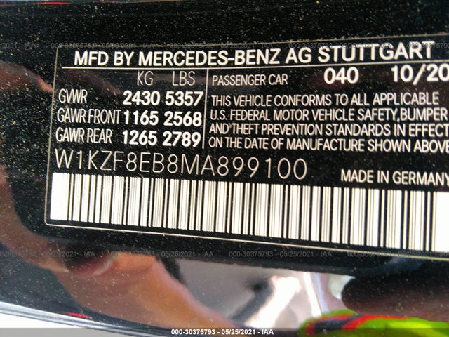 2021 Mercedes-Benz E-Class, VIN: W1KZF8EB8MA899100