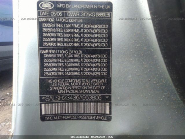 SALSH23436A963806 Land Rover Range Rover Sport Sc
