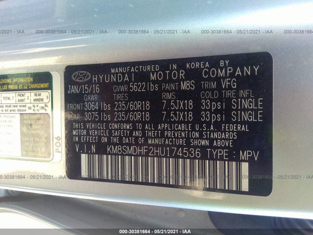 Hyundai Santa Fe Se 2017 KM8SMDHF2HU174536 Image 9