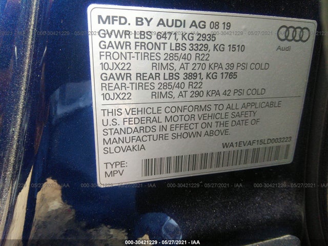 2020 Audi Q8, VIN: WA1EVAF15LD003223