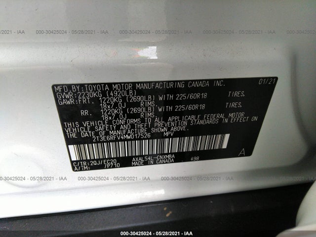 2021 TOYOTA RAV4 HYBRID XSE VIN: 2T3E6RFV4MW017526