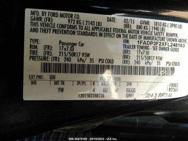 1FADP3F2XFL248163 Ford FOCUS SE