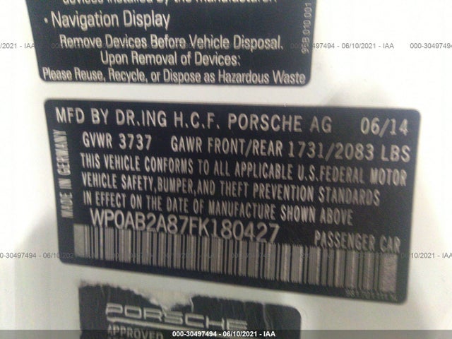 2015 Porsche Cayman, VIN: WP0AB2A87FK180427