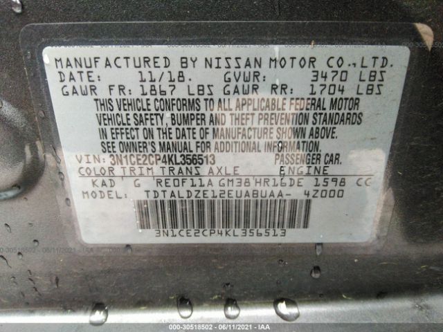 3N1CE2CP4KL356513 Nissan Versa Note Sv