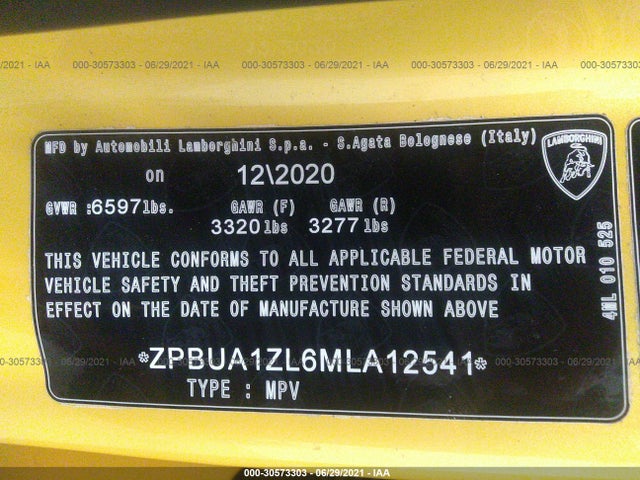 2021 Lamborghini URUS, VIN: ZPBUA1ZL6MLA12541