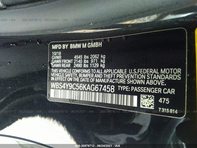 2019 BMW M4, VIN: WBS4Y9C56KAG67458