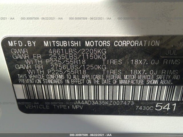 JA4AD3A35KZ007473 Mitsubishi Outlander Se/sel/le