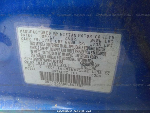 3N1CN7AP8HL851158 Nissan Versa Sedan Sv