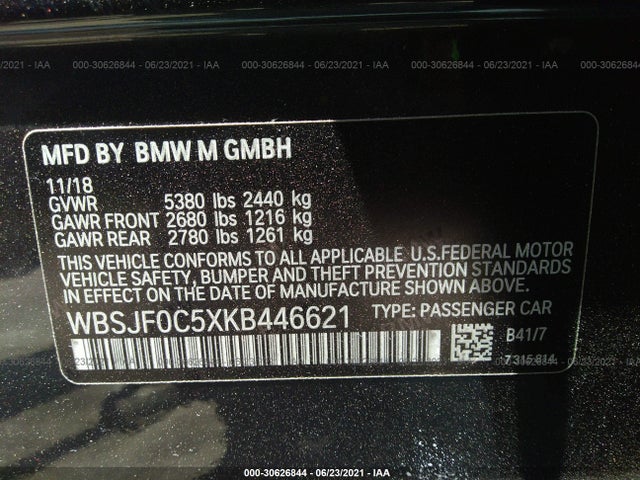 2019 BMW M5, VIN: WBSJF0C5XKB446621