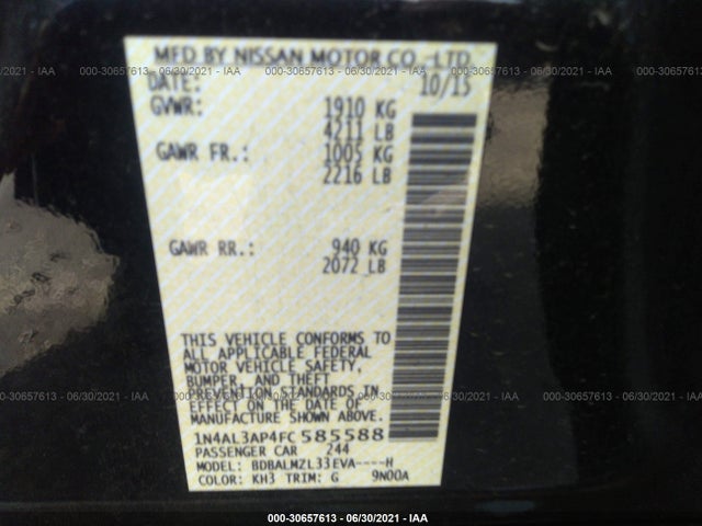 Nissan Altima 2.5 Sv 2015 1N4AL3AP4FC585588 Image 9