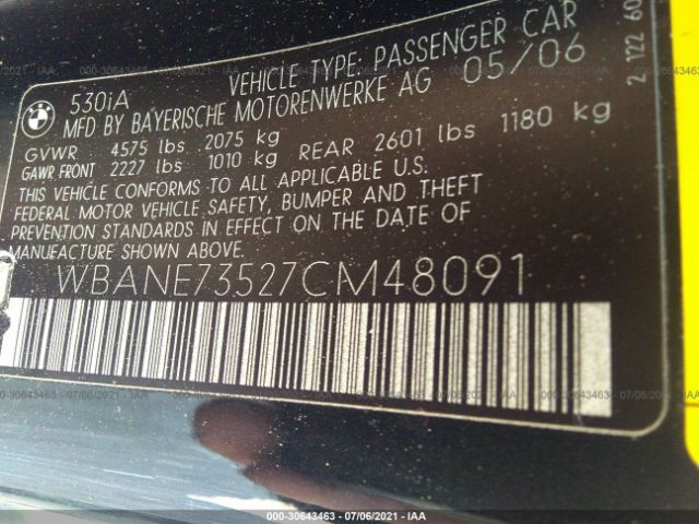 WBANE73527CM48091 BMW 5 Series 530i