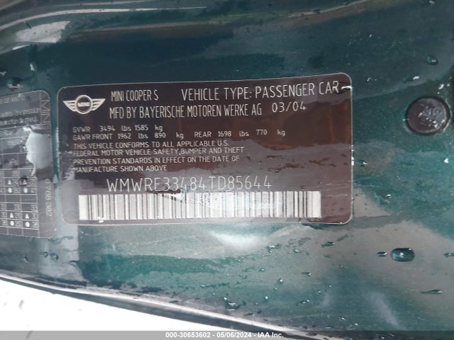 2004 MINI COOPER S WMWRE33484TD85644 Photo 8