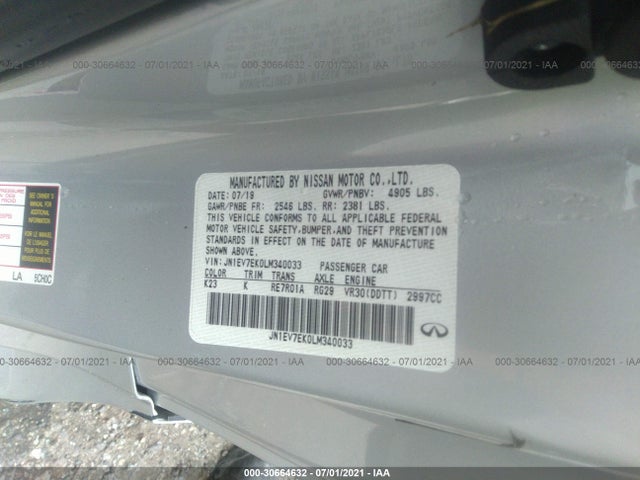 Aukcja sprzedaży 2020 Infiniti Q60 3.0t Luxe, vin: JN1EV7EK0LM340033, numer aukcji: 30664632