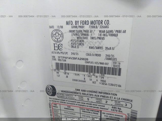 2009 FORD F-150 XL/XLT/FX4/LARIAT VIN: 1FTPW14V29FA29826