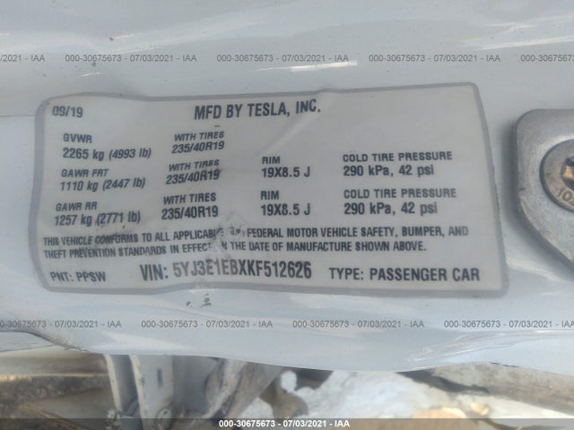 Tesla Model 3 Performance/long Range 2019 5YJ3E1EBXKF512626 Image 9