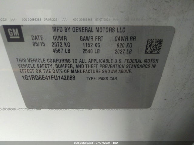 2015 Chevrolet Volt, VIN: 1G1RD6E41FU142068