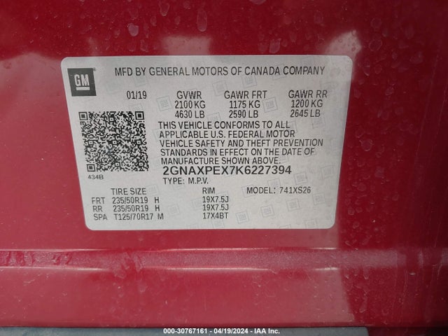 Chevrolet Equinox Premier 2019 2GNAXPEX7K6227394 Image 9