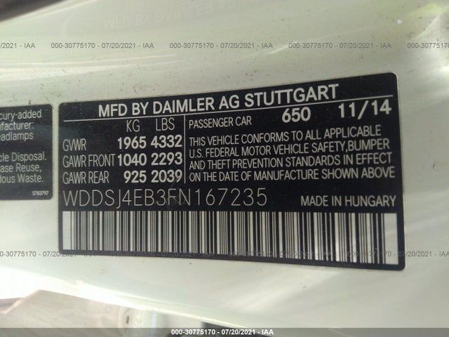 2015 Mercedes-Benz CLA-Class, VIN: WDDSJ4EB3FN167235