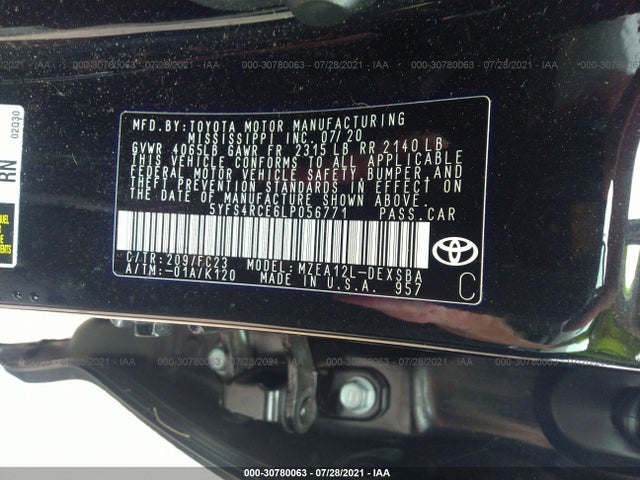 Toyota COROLLA SE 2020 5YFS4RCE6LP056771 Image 9