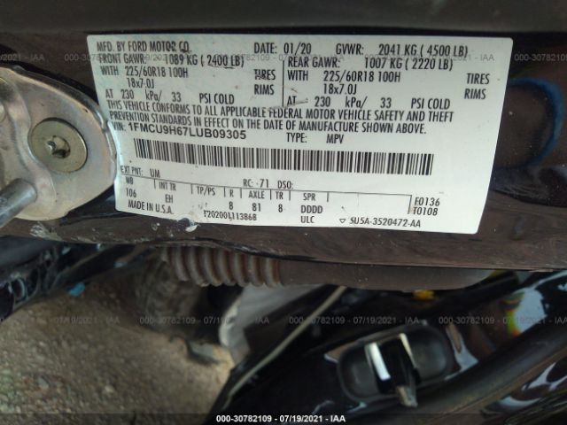 1FMCU9H67LUB09305 Ford ESCAPE SEL
