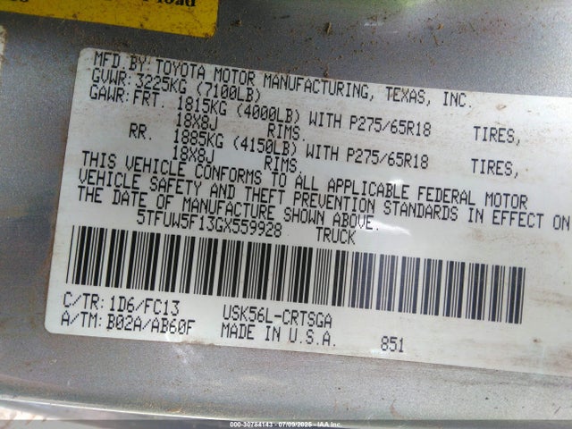 5TFUW5F13GX559928 Toyota 3ur-fbe