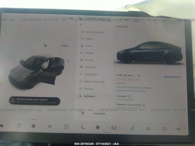 2021 TESLA MODEL Y PERFORMANCE VIN: 5YJYGDEF0MF098988