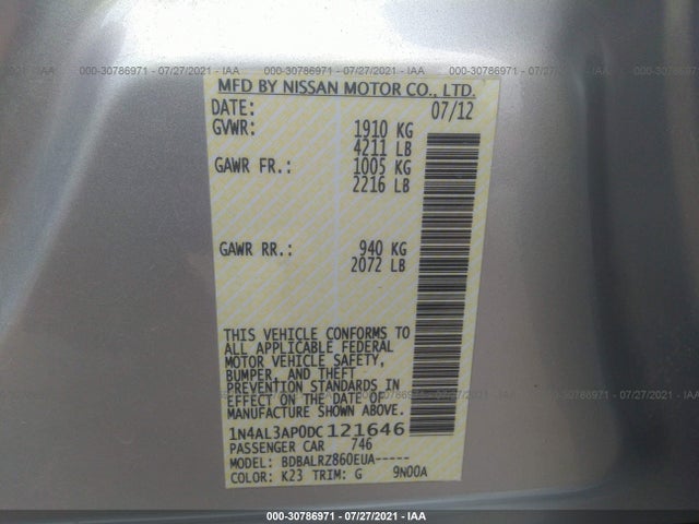 2013 NISSAN ALTIMA VIN: 1N4AL3AP0DC121646