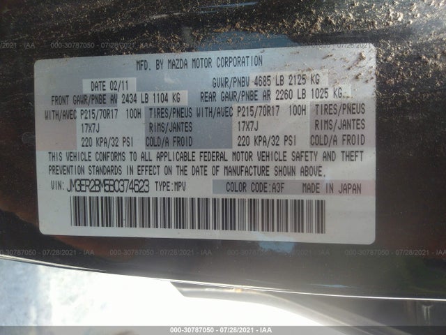 2011 MAZDA CX-7 I SPORT VIN: JM3ER2BM5B0374623