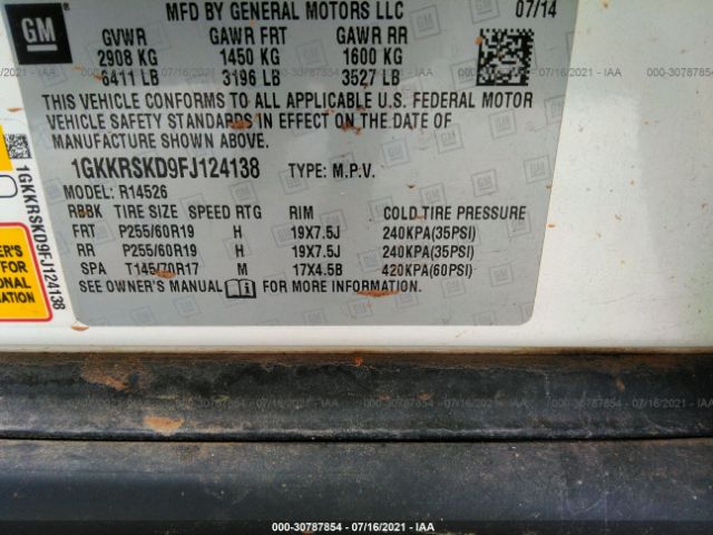 1GKKRSKD9FJ124138 GMC ACADIA SLT