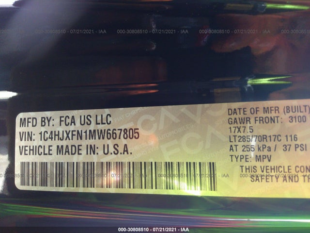 1C4HJXFN1MW667805 Jeep Wrangler Unlimited Rubicon