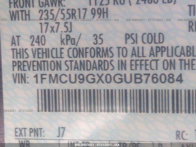 Ford ESCAPE SE 2016 1FMCU9GX0GUB76084 Image 9