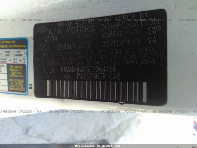 KNAGM4AD9E5064766 KIA Optima Hybrid Lx