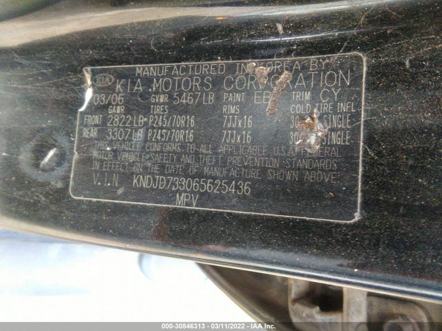 2006 KIA SORENTO LX VIN: KNDJD733065625436